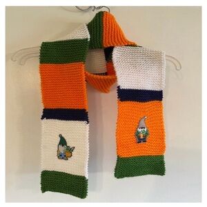 Colorful Handknit Scarf with Two Gnomes
